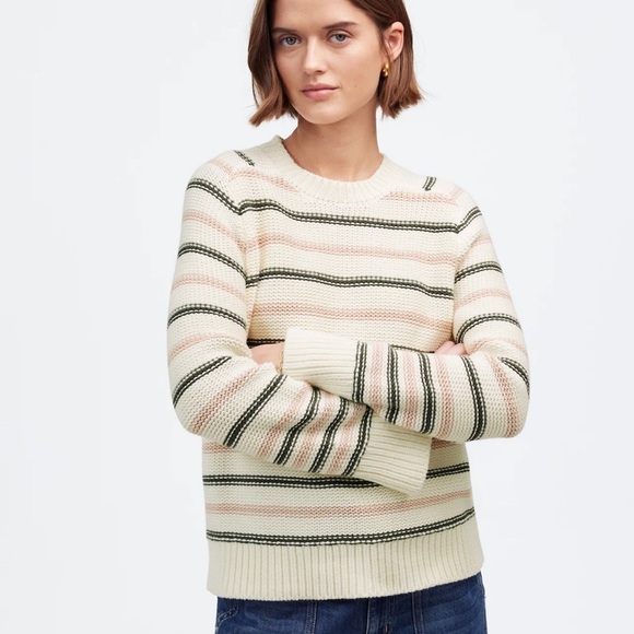 Madewell Cotton Crewneck Sweater in Stripe - Picture 1 of 5